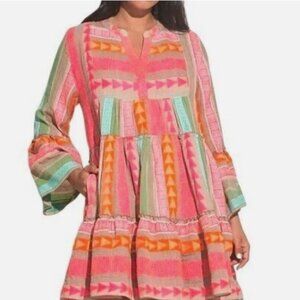 Luisa Perla Tiered Bell Sleeve Aztec Tribal Dress